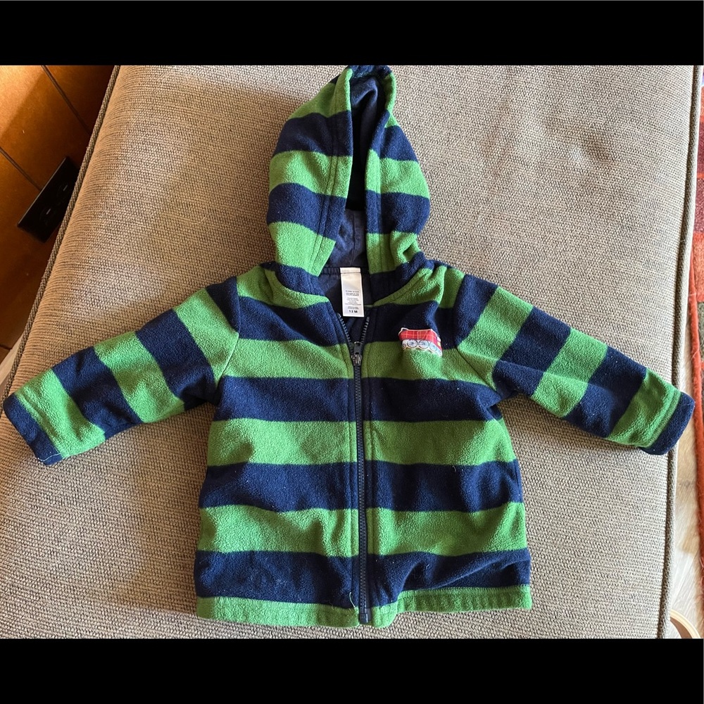 Green Blue Plaid Hoodie Jacket Coat Top Baby Kids Sz 12M EUC